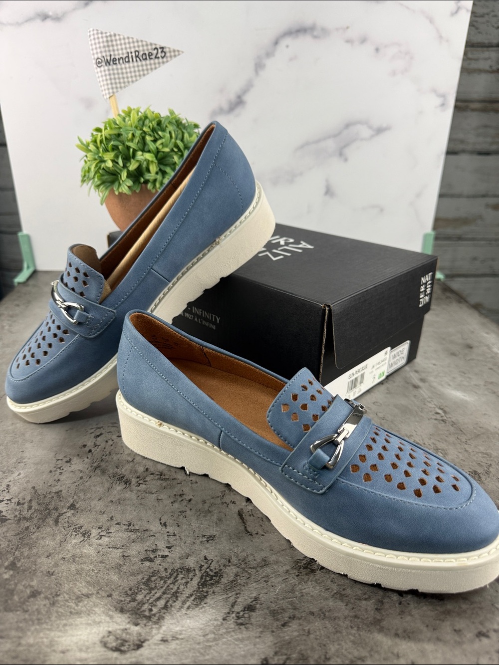 Naturalizer Blue Perforated Slip-On Loafers with Silver Bit 7wide
